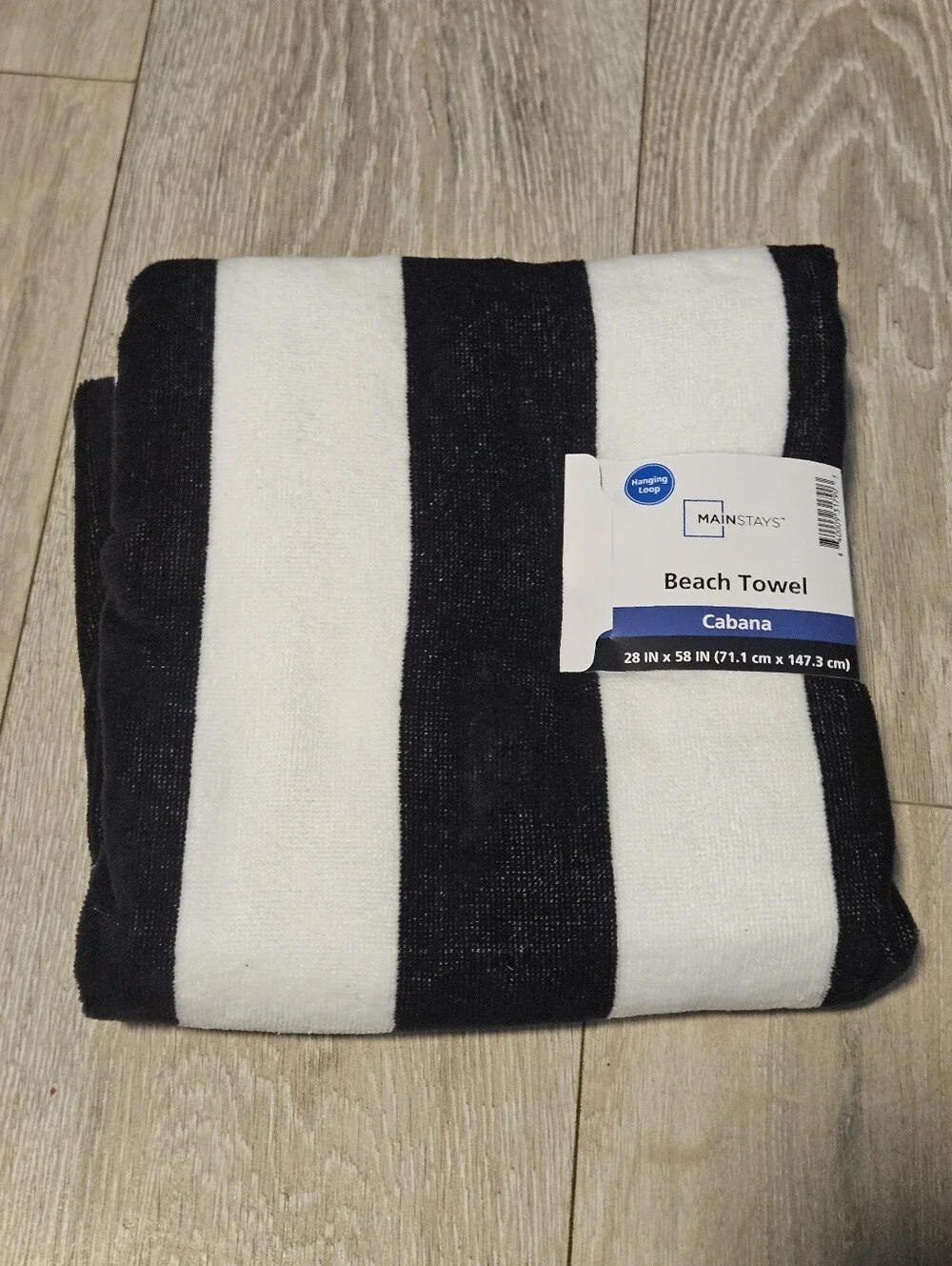 Lot of 4 NEW Mainstays Cabana Beach Towels 28x58 Black White Stripe Cotton Blend